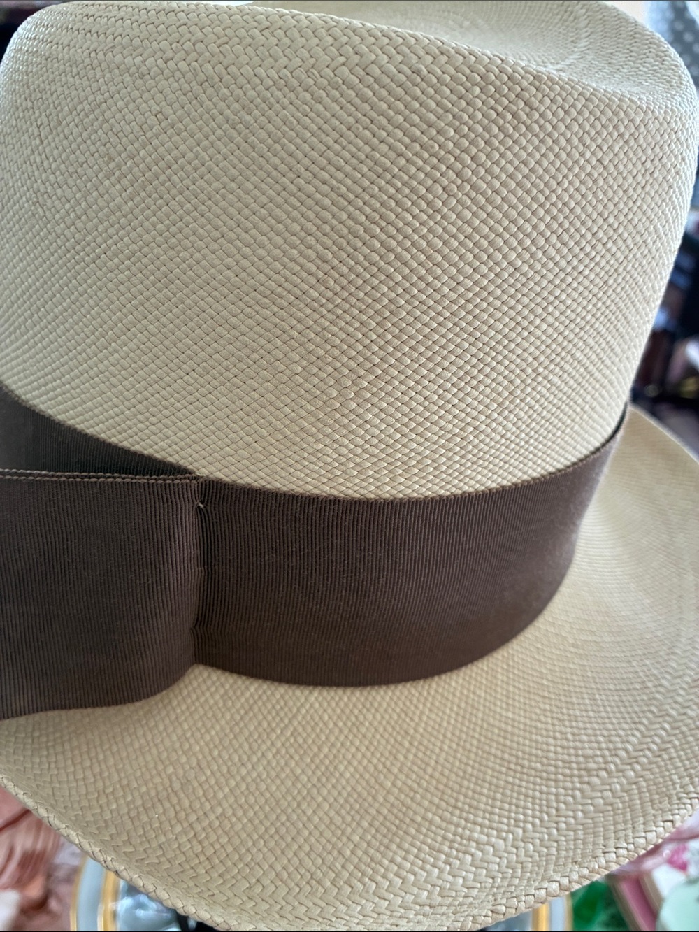 Vintage Panama Straw Fedora Hat with Brown Band - Picture 2 of 6